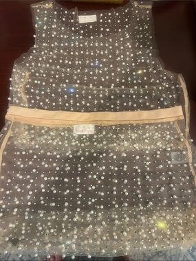 Beach Bunny Pearl-Embellished Sheer Crop Camisole and matching skirt